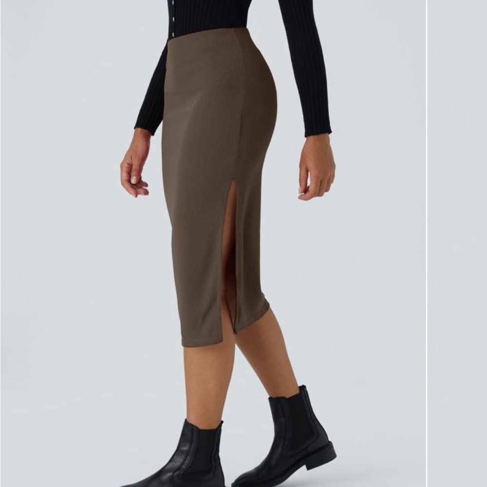 NWT HALARA Ribbed High Waisted Split Bodycon Midi Casual Skirt  M delicioso